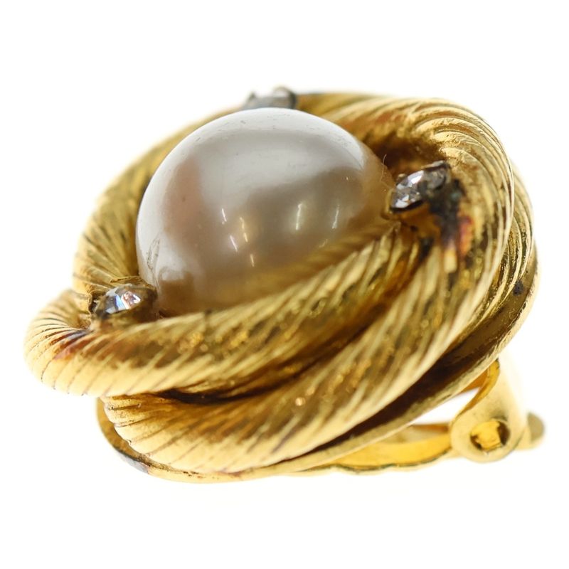 Chanel Faux Pearl Rhinestone Round Earrings Gold