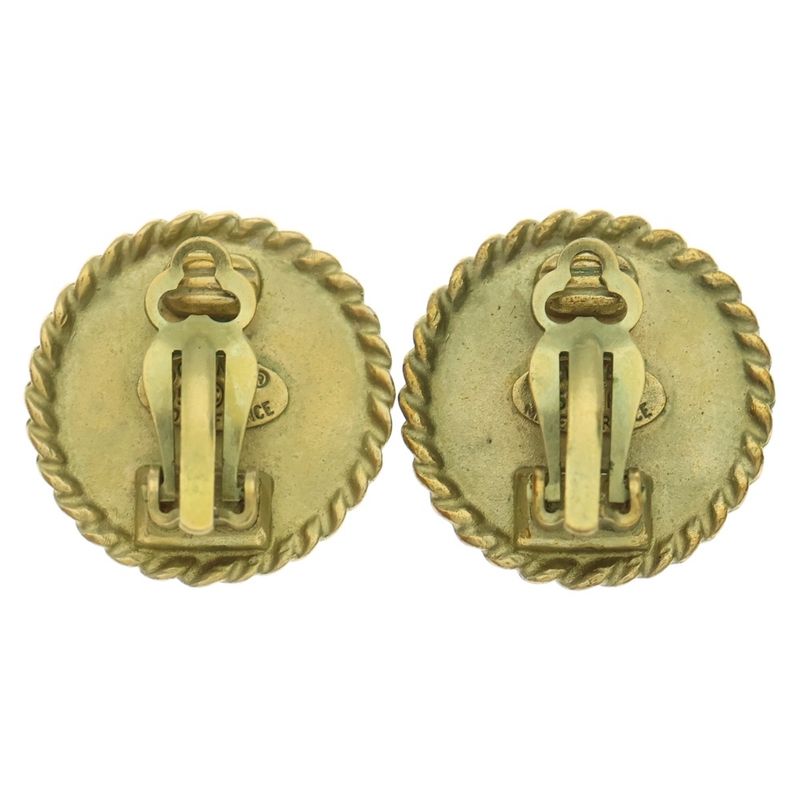Chanel Coco Mark Round Earrings Gold Black GP 95p