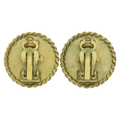 Chanel Coco Mark Round Earrings Gold Black GP 95p