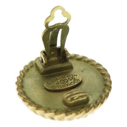 Chanel Coco Mark Round Earrings Gold Black GP 95p