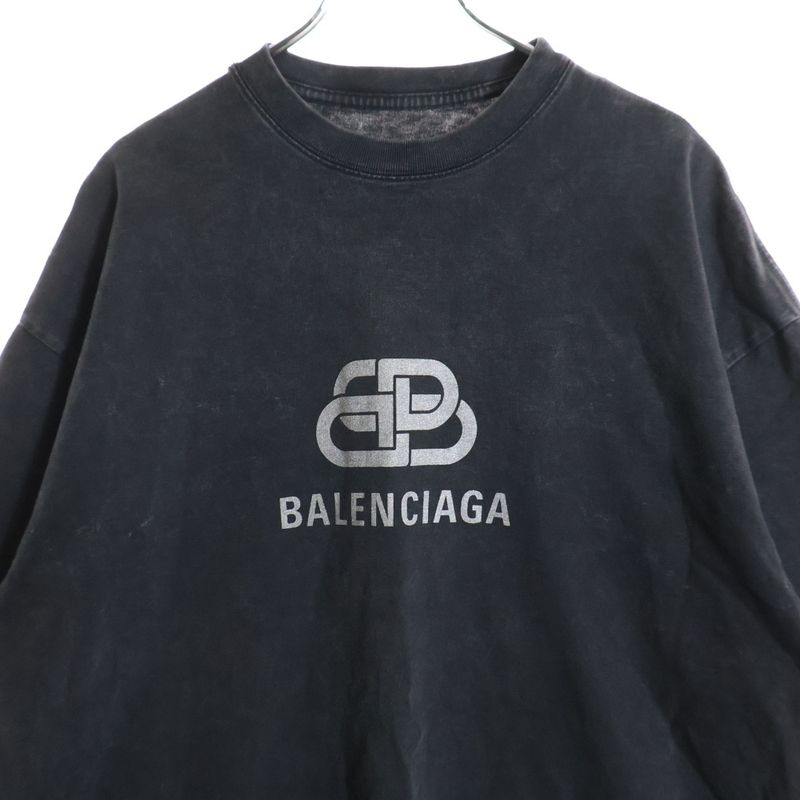 Balenciaga Front Lame Logo Print Crewneck Short-Sleeved T-Shirt Cut and Sewn