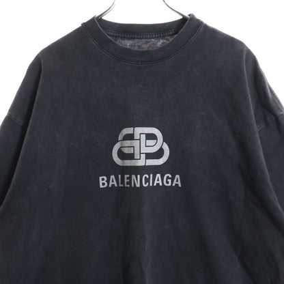 Balenciaga Front Lame Logo Print Crewneck Short-Sleeved T-Shirt Cut and Sewn