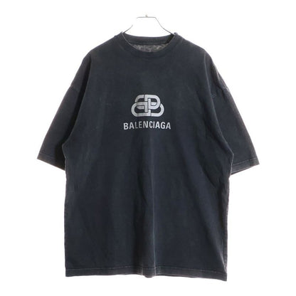 Balenciaga Front Lame Logo Print Crewneck Short-Sleeved T-Shirt Cut and Sewn