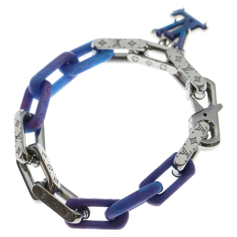 Louis Vuitton Monogram Chain Bracelet Silver and Blue M1229l
