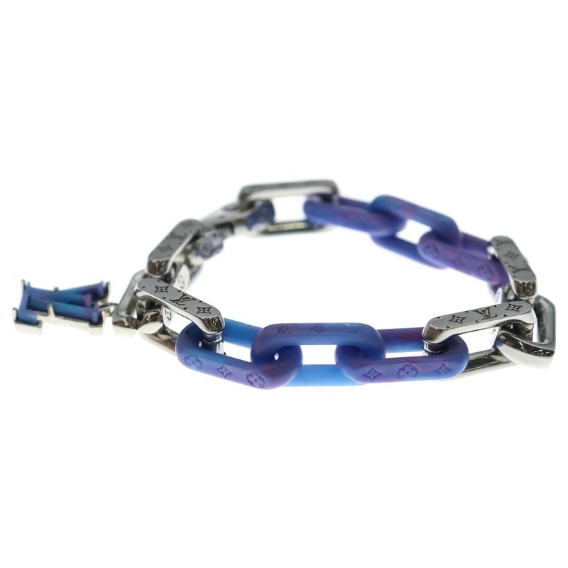 Louis Vuitton Monogram Chain Bracelet Silver and Blue M1229l