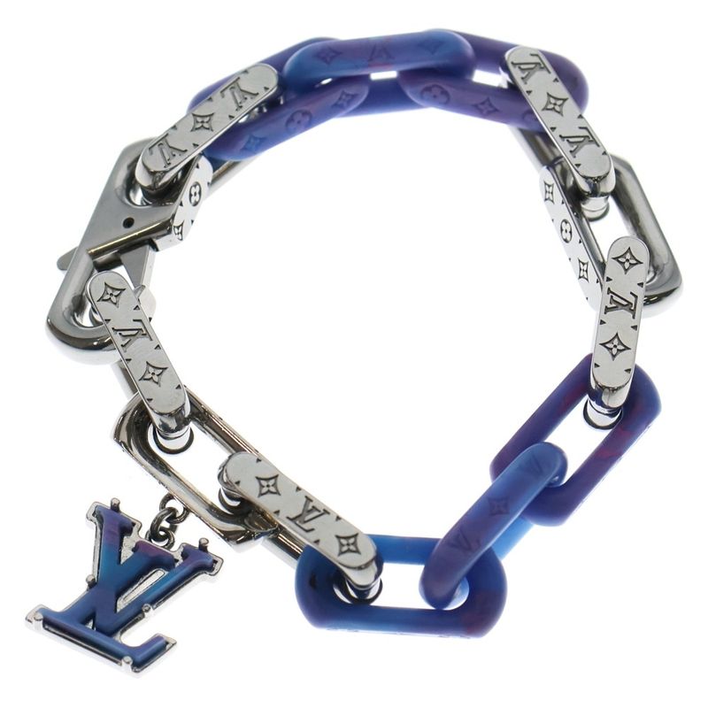 Louis Vuitton Monogram Chain Bracelet Silver and Blue M1229l