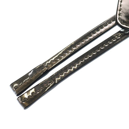 Prada Brushed Leather Triangle Logo Plate Loop Tie Bolo Tie Silver