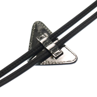 Prada Brushed Leather Triangle Logo Plate Loop Tie Bolo Tie Silver
