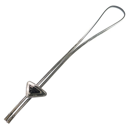 Prada Brushed Leather Triangle Logo Plate Loop Tie Bolo Tie Silver