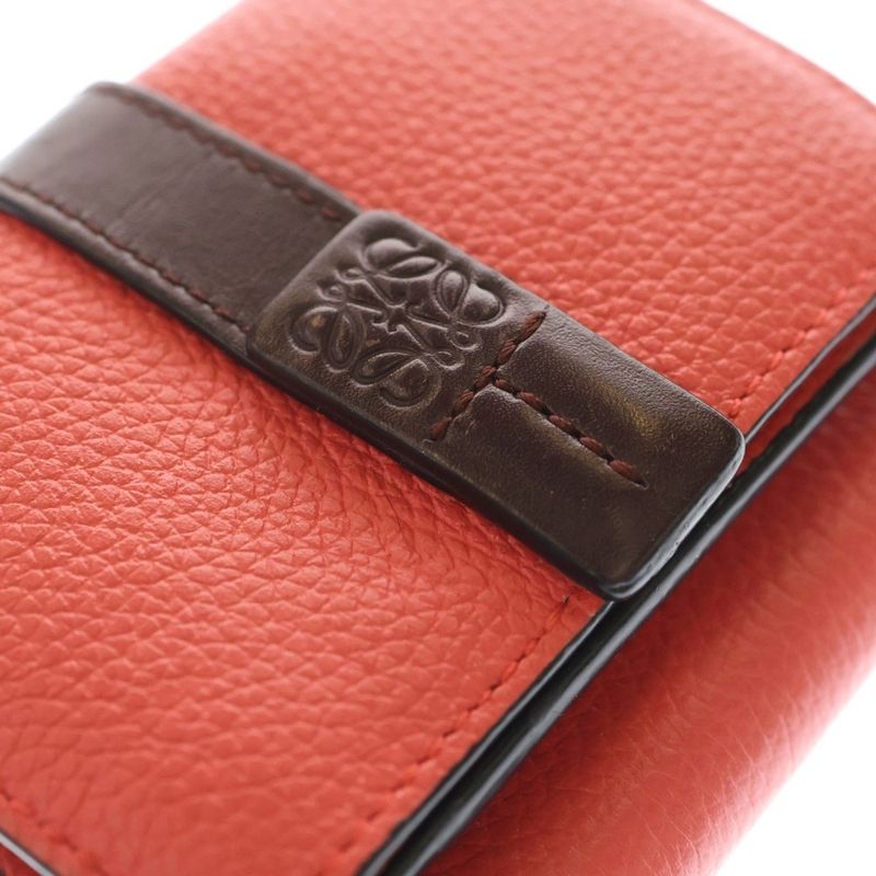 Loewe Vertical Compact Wallet Trifold Wallet Coin Case Pink X Brown Leather