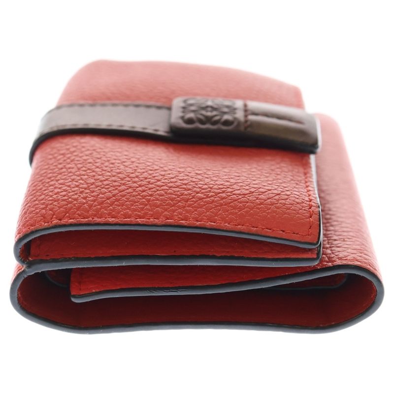 Loewe Vertical Compact Wallet Trifold Wallet Coin Case Pink X Brown Leather