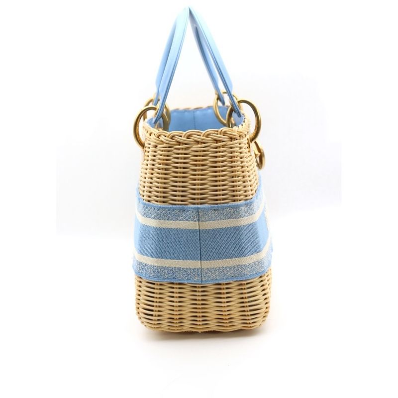 Christian Dior Lady Dior Medium Wicker Handbag Shoulder Bag Light Blue and