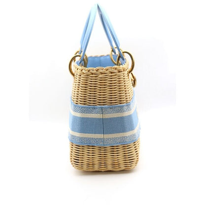 Christian Dior Lady Dior Medium Wicker Handbag Shoulder Bag Light Blue and