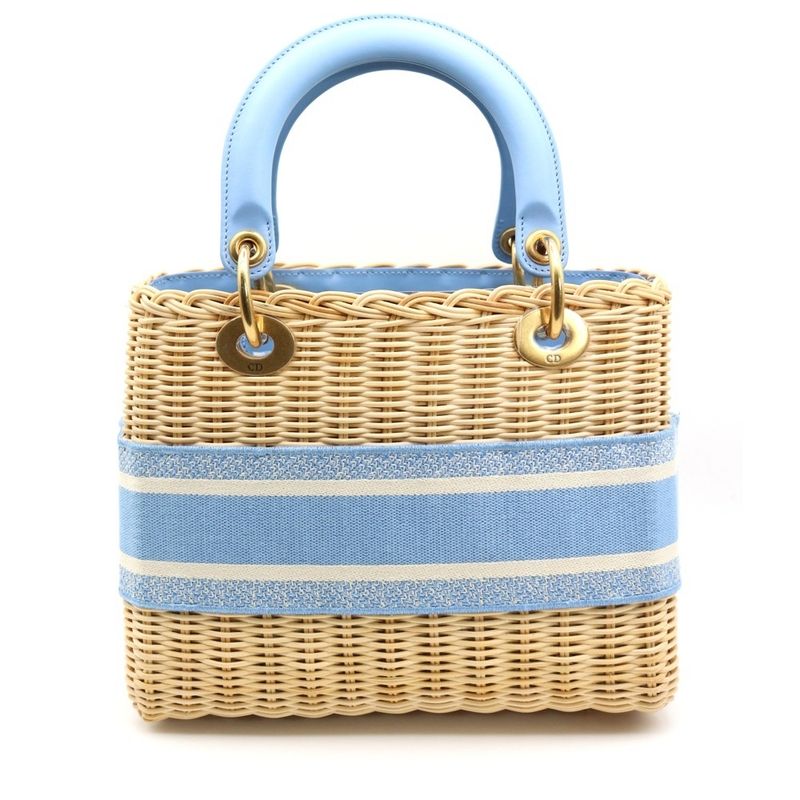 Christian Dior Lady Dior Medium Wicker Handbag Shoulder Bag Light Blue and