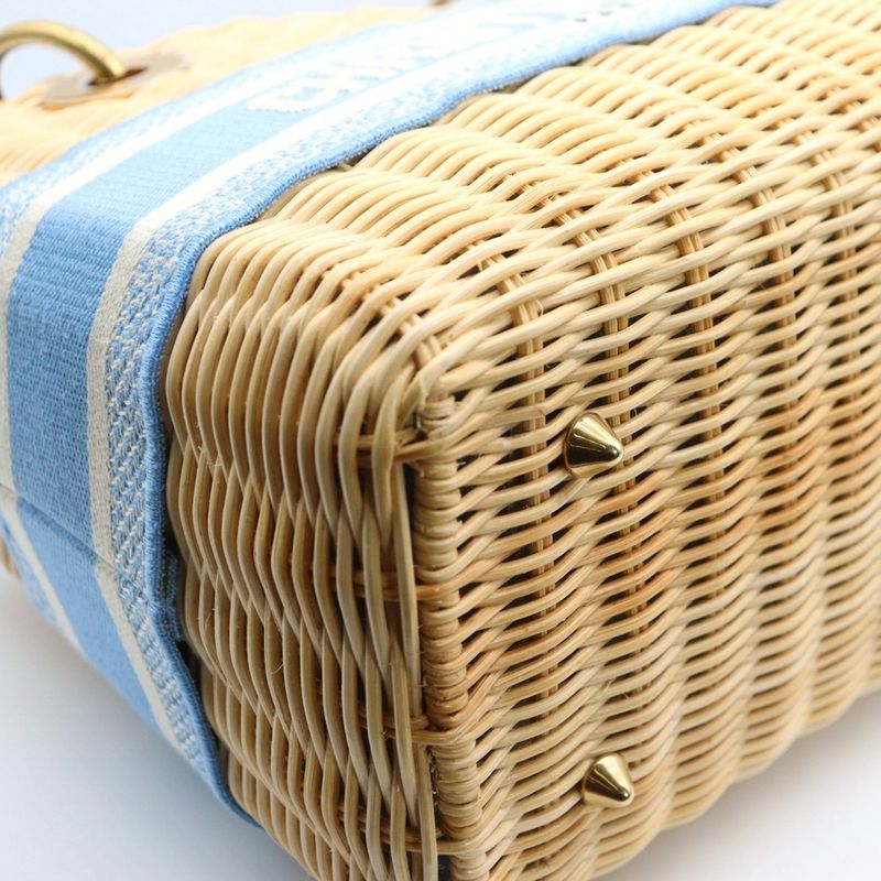 Christian Dior Lady Dior Medium Wicker Handbag Shoulder Bag Light Blue and