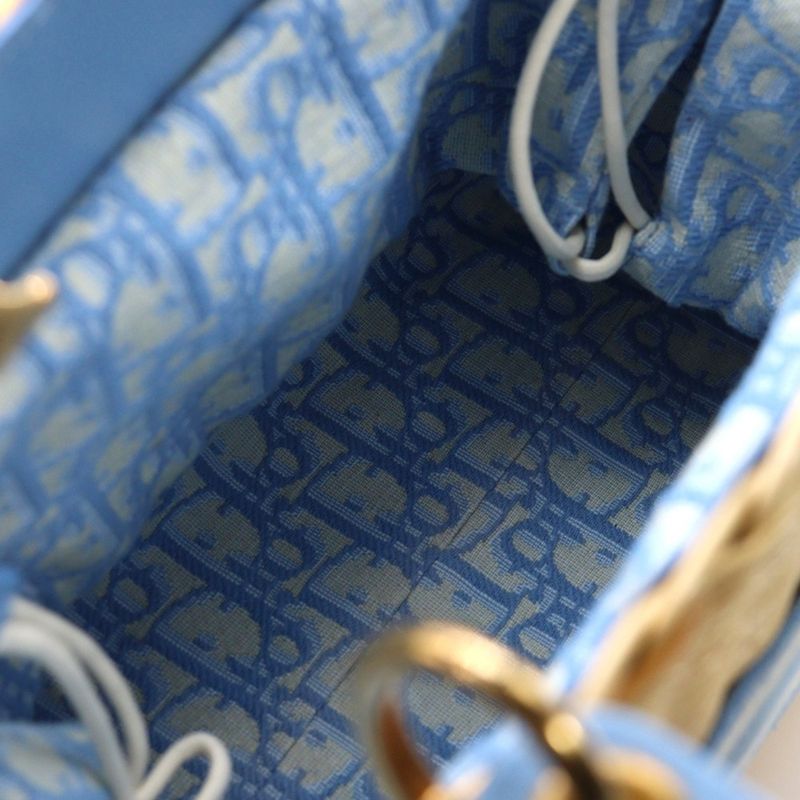 Christian Dior Lady Dior Medium Wicker Handbag Shoulder Bag Light Blue and