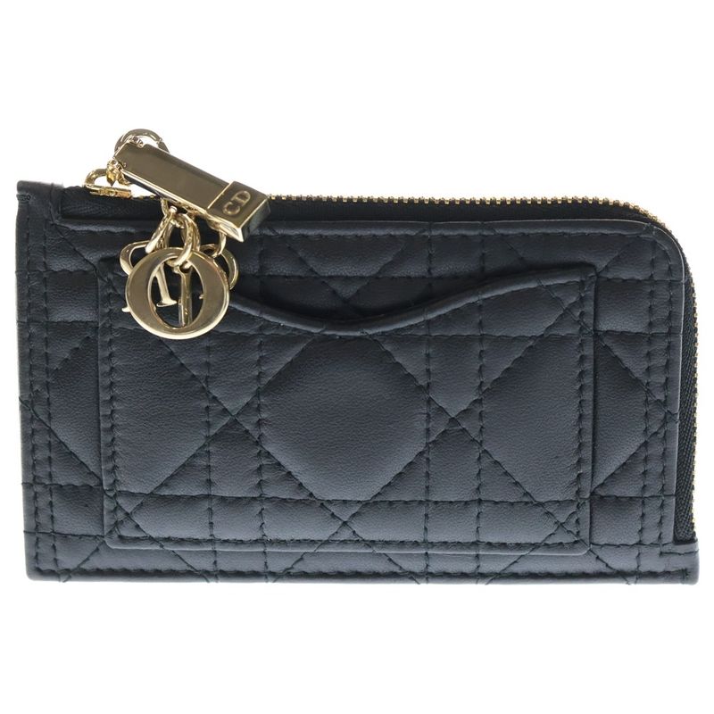 Christian Dior Cannage Lambskin Leather Card Coin Fragment Case Gold Hardware