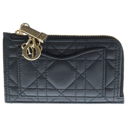 Christian Dior Cannage Lambskin Leather Card Coin Fragment Case Gold Hardware