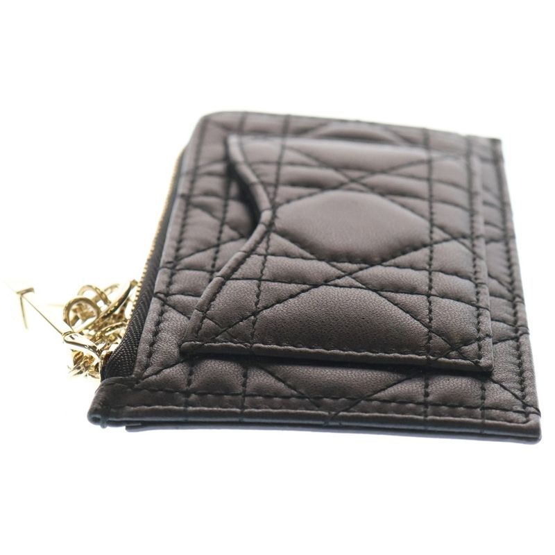 Christian Dior Cannage Lambskin Leather Card Coin Fragment Case Gold Hardware