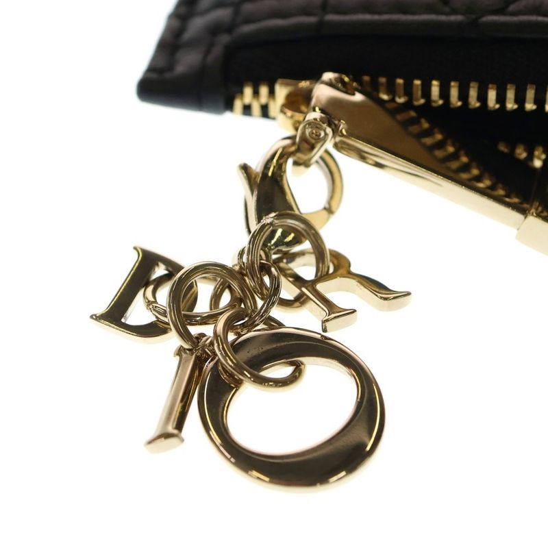 Christian Dior Cannage Lambskin Leather Card Coin Fragment Case Gold Hardware