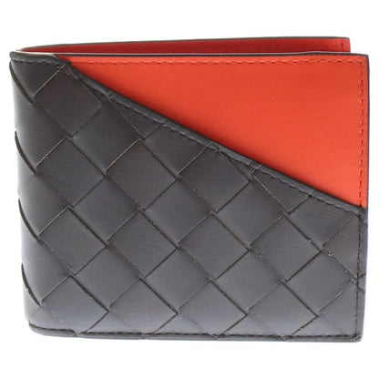 Bottega Veneta Intrecciato Bi-Colored Bi-Fold Wallet Compact Wallet Brown and