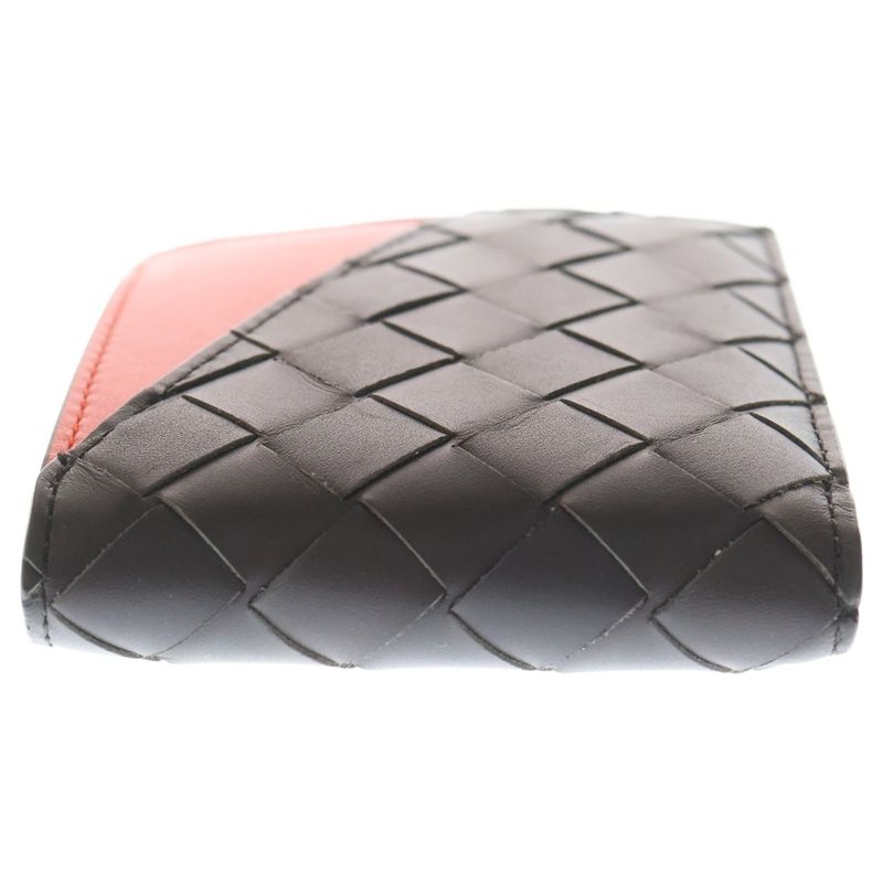 Bottega Veneta Intrecciato Bi-Colored Bi-Fold Wallet Compact Wallet Brown and