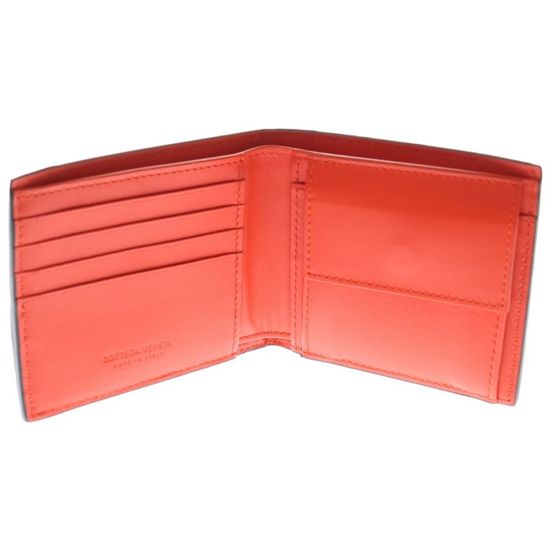 Bottega Veneta Intrecciato Bi-Colored Bi-Fold Wallet Compact Wallet Brown and