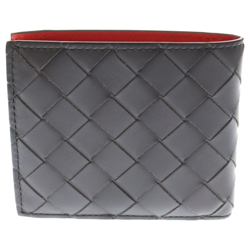 Bottega Veneta Intrecciato Bi-Colored Bi-Fold Wallet Compact Wallet Brown and