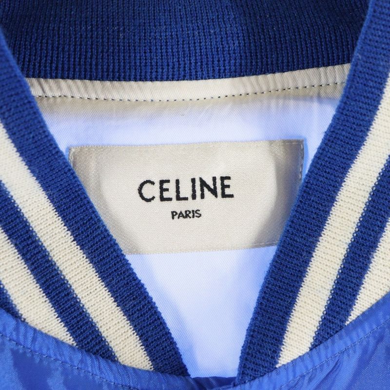 Celine 22ss Back Logo Nylon Satin Teddy Jacket Blouson Blue 2w365495m