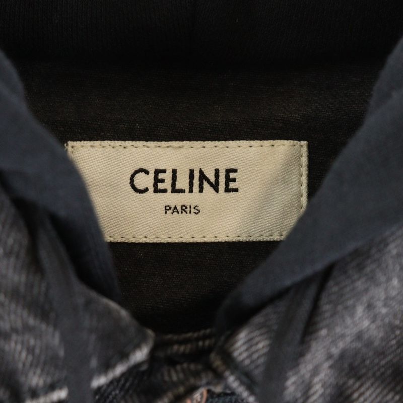 Celine Logo-Print Hoodie Docking Denim Trucker Jacket Black 2q472947f