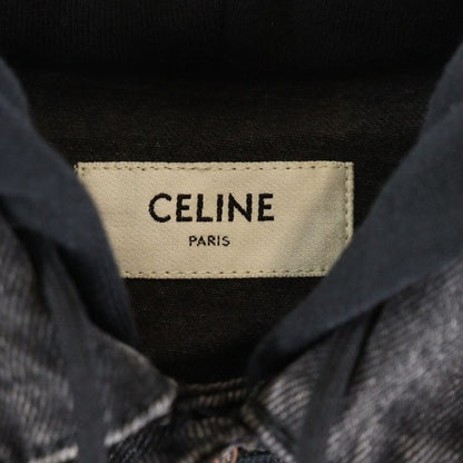 Celine Logo-Print Hoodie Docking Denim Trucker Jacket Black 2q472947f
