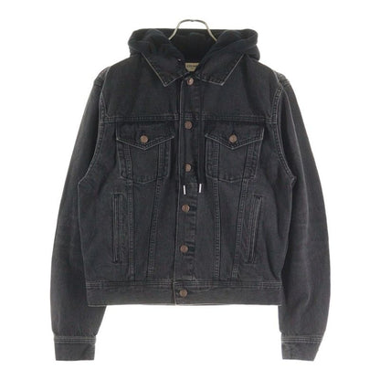 Celine Logo-Print Hoodie Docking Denim Trucker Jacket Black 2q472947f