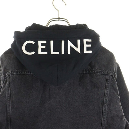 Celine Logo-Print Hoodie Docking Denim Trucker Jacket Black 2q472947f