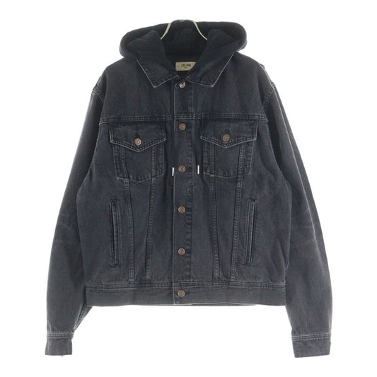 Celine Logo-Print Hoodie Docking Denim Trucker Jacket Black 2q472947f