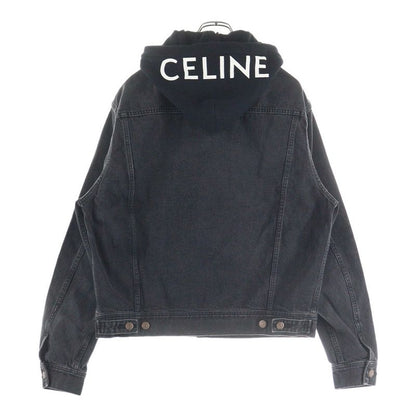 Celine Logo-Print Hoodie Docking Denim Trucker Jacket Black 2q472947f