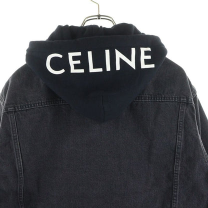 Celine Logo-Print Hoodie Docking Denim Trucker Jacket Black 2q472947f