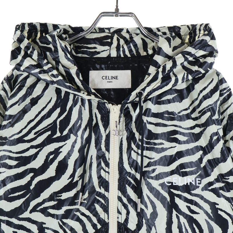 Celine 22ss Zebra Look Coated Nylon Loose Cut Jacket Hoodie White Black