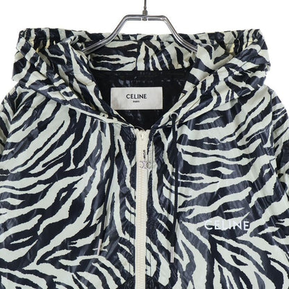 Celine 22ss Zebra Look Coated Nylon Loose Cut Jacket Hoodie White Black