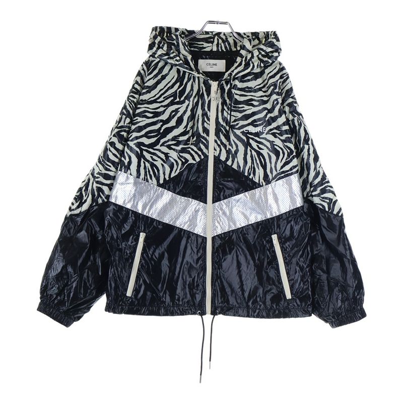 Celine 22ss Zebra Look Coated Nylon Loose Cut Jacket Hoodie White Black
