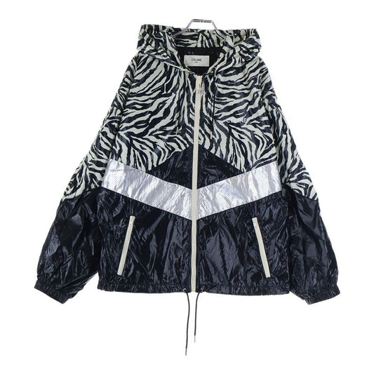 Celine 22ss Zebra Look Coated Nylon Loose Cut Jacket Hoodie White Black