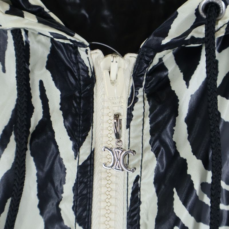 Celine 22ss Zebra Look Coated Nylon Loose Cut Jacket Hoodie White Black