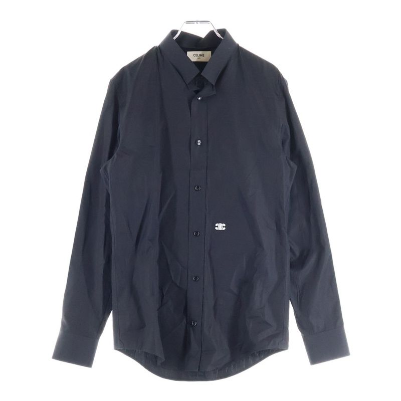 Celine Triomphe Embroidered Inverted Collar Loose Long Sleeve Shirt Black