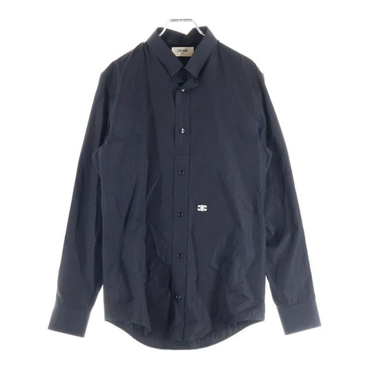 Celine Triomphe Embroidered Inverted Collar Loose Long Sleeve Shirt Black