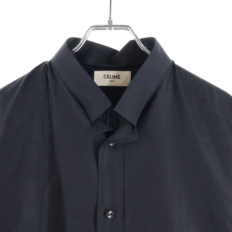 Celine Triomphe Embroidered Inverted Collar Loose Long Sleeve Shirt Black