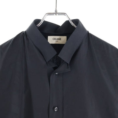 Celine Triomphe Embroidered Inverted Collar Loose Long Sleeve Shirt Black