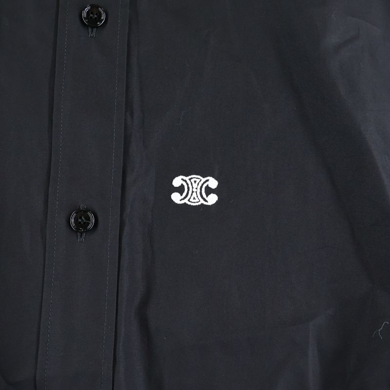 Celine Triomphe Embroidered Inverted Collar Loose Long Sleeve Shirt Black