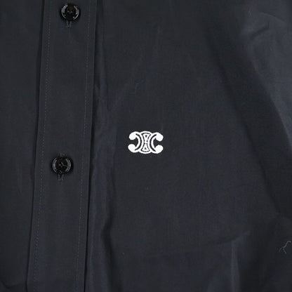 Celine Triomphe Embroidered Inverted Collar Loose Long Sleeve Shirt Black