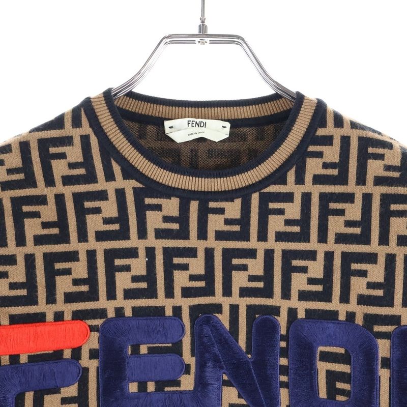 Fendi 18aw X Fila Logo Embroidery Zucca Allover Pattern Rayon Crew Neck