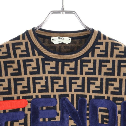 Fendi 18aw X Fila Logo Embroidery Zucca Allover Pattern Rayon Crew Neck