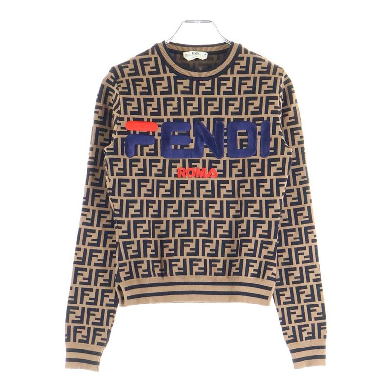 Fendi 18aw X Fila Logo Embroidery Zucca Allover Pattern Rayon Crew Neck
